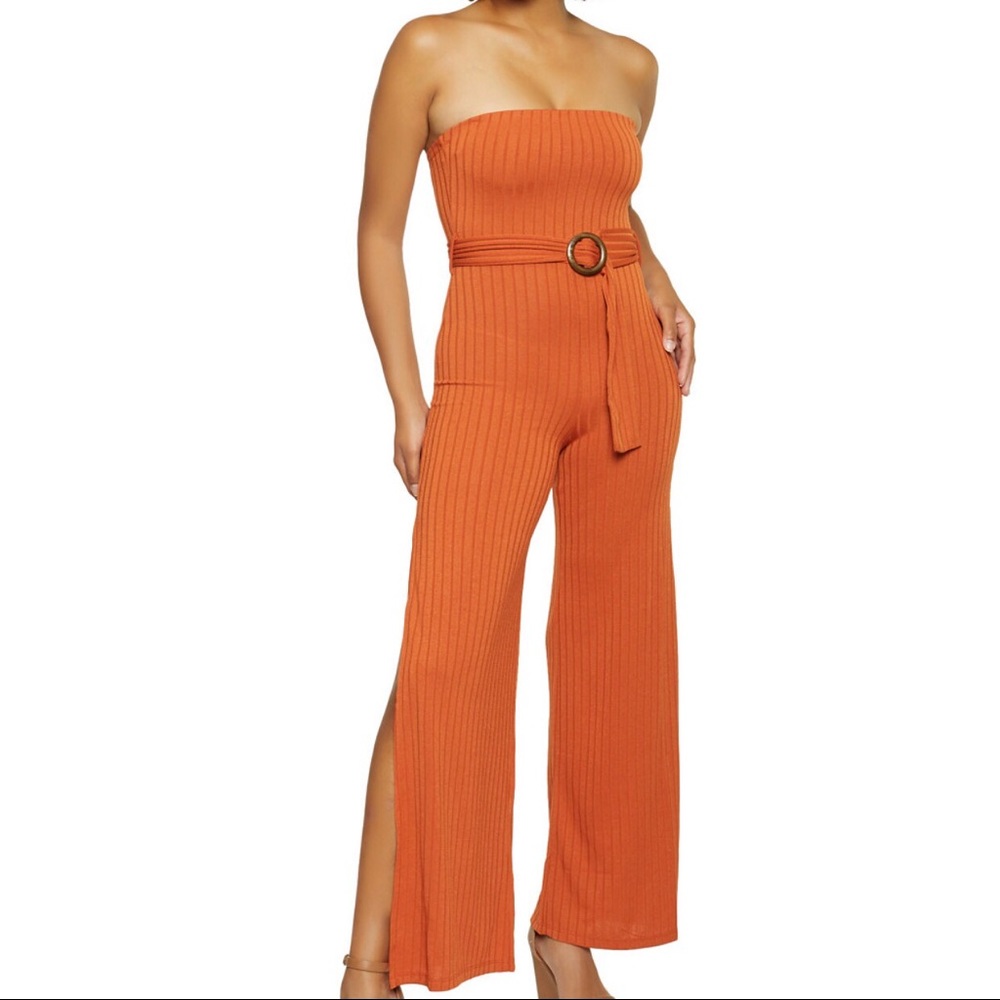 Strapless wide leg jumpsuit color rust